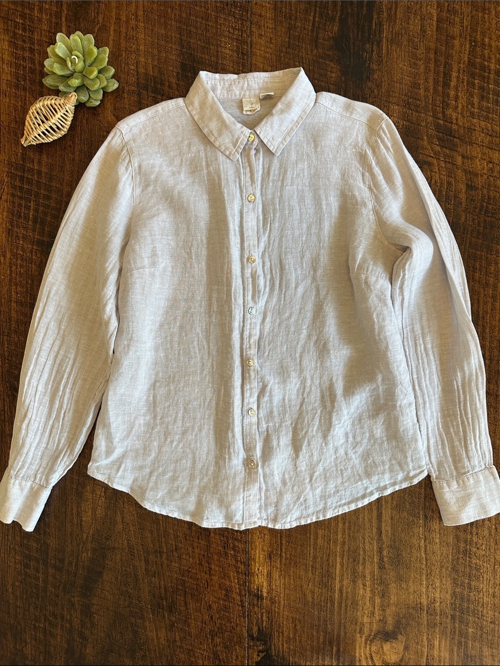 Joie | Light Gray 100% Linen Button Down Shirt Long Sleeve, Size M